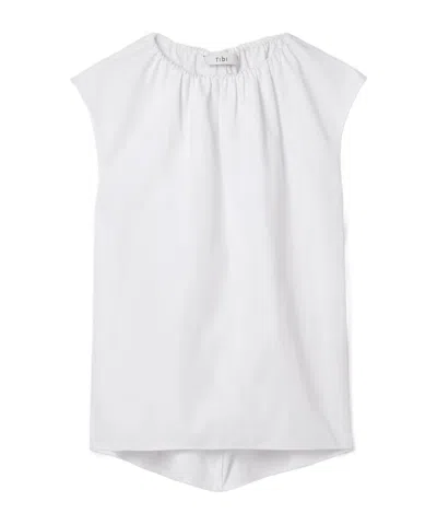 Tibi Gathered Poplin Top In White