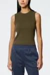 Tibi Giselle Stretch Sweater Circle Openback Tank In Wood