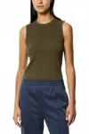 Tibi Giselle Stretch Sweater Circle Openback Tank In Wood In Green