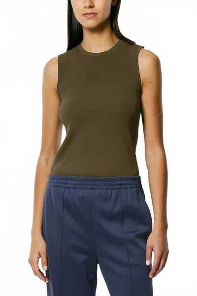 Tibi Giselle Stretch Sweater Openback Tank In Wood In Brown