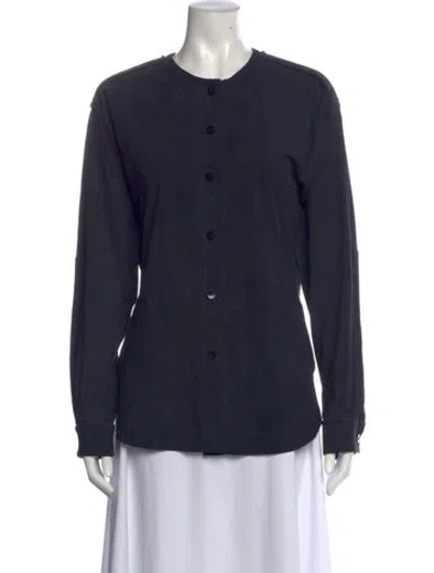 Pre-owned Tibi Goat Leather Long Sleeve Button-up Top In Blue