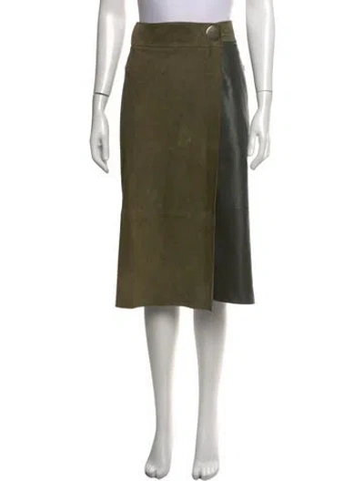 Pre-owned Tibi Goat Leather Midi Length Skirt In Green