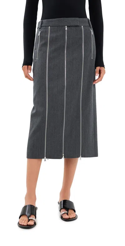 Tibi Gossamer Wool Melange Zip Midi Trouser Skirt Heather Grey In Gray