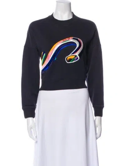 Pre-owned Tibi Graphic Print Crew Neck Sweatshirt In Blue