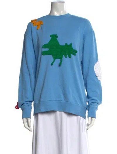 Pre-owned Tibi Graphic Print Crew Neck Sweatshirt In Blue