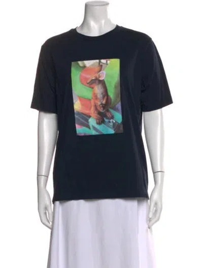 Pre-owned Tibi Graphic Print Crew Neck T-shirt In Blue
