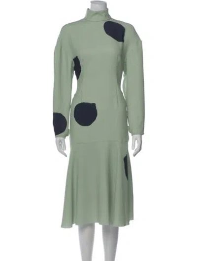 Pre-owned Tibi Graphic Print Midi Length Dress In Green