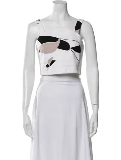Pre-owned Tibi Graphic Print Square Neckline Crop Top In White