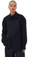 Tibi Hinged Button Down Shirt Navy In Black