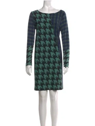 Pre-owned Tibi Houndstooth Print Mini Dress In Green
