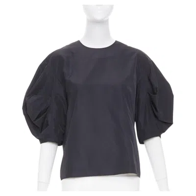 Pre-owned Tibi Italian Sporty Nylon Pleat Sleeve Black Sculptural Balloon Blouse Us0 Xs