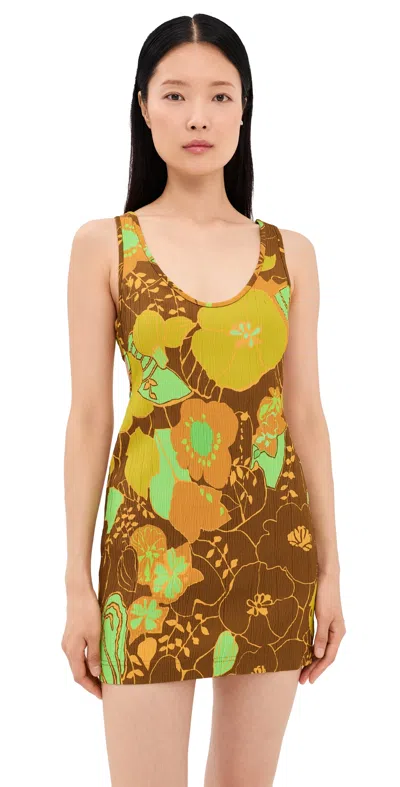 Tibi Kamara Print Racerback Short Dress Brown Multi
