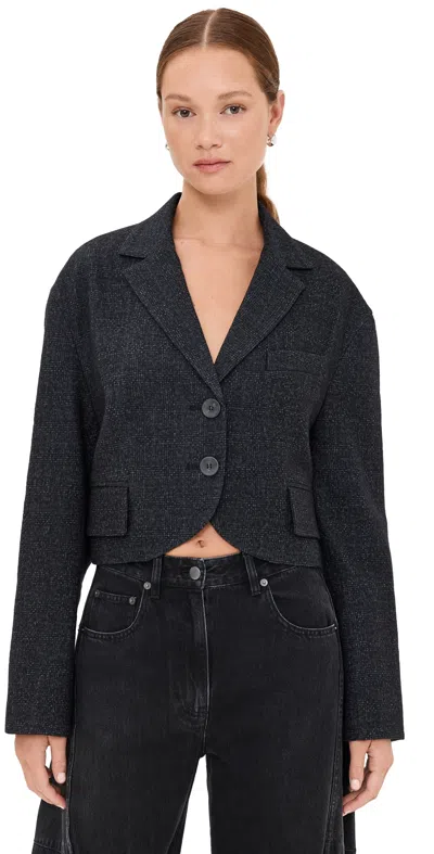 Tibi Kian Glenplaid Cropped Bomber Blazer Grey Multi