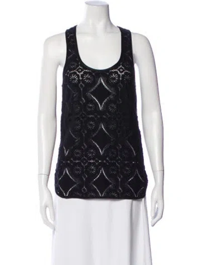 Pre-owned Tibi Lace Pattern Scoop Neck Top In Black