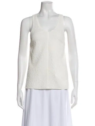 Pre-owned Tibi Lace Pattern V-neck Top In White