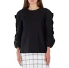 Tibi Ladies Black Cotton Sateen Square Sleeve Top In Black