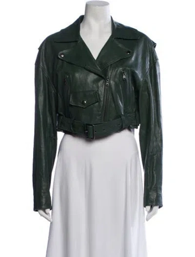 Pre-owned Tibi Lamb Leather Biker Jacket In Green