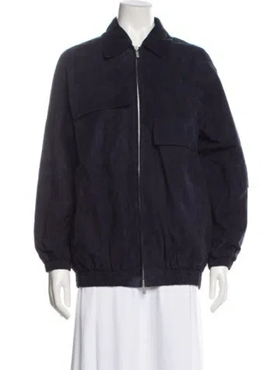 Pre-owned Tibi Lamb Leather Bomber Jacket In Blue