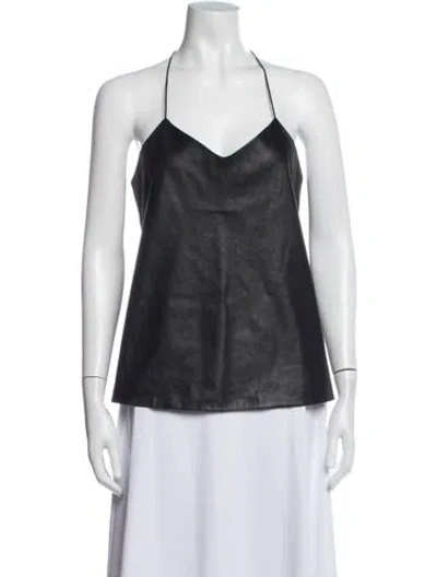 Pre-owned Tibi Lamb Leather Halterneck Top In Black