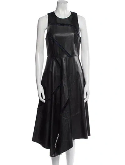 Pre-owned Tibi Lamb Leather Midi Length Dress In Black
