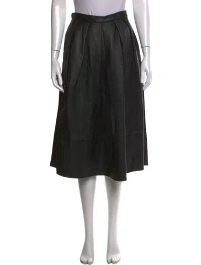 Pre-owned Tibi Lamb Leather Midi Length Skirt In Black
