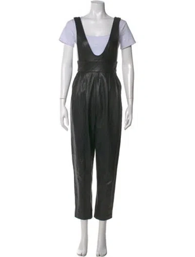 Pre-owned Tibi Lamb Leather Square Neckline Jumpsuit In Black
