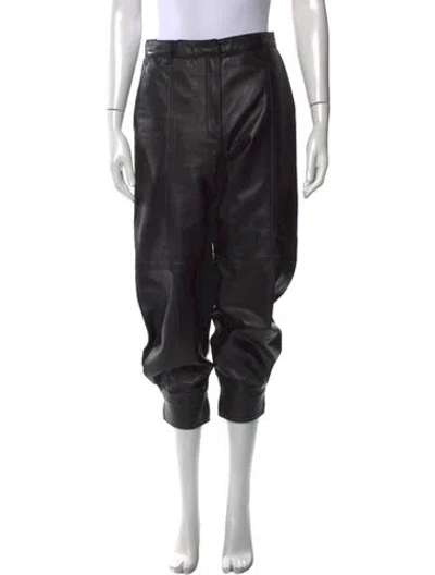Pre-owned Tibi Lamb Leather Straight Leg Pants In Black