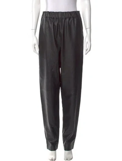 Pre-owned Tibi Lamb Leather Straight Leg Pants In Black