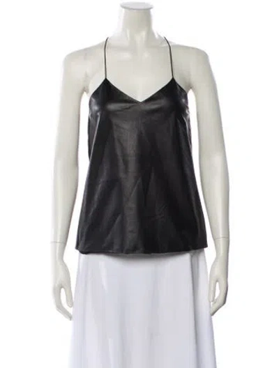 Pre-owned Tibi Lamb Leather V-neck Top In Black