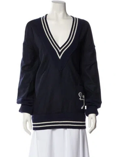 Pre-owned Tibi Lambswool V-neck Sweatshirt In Blue