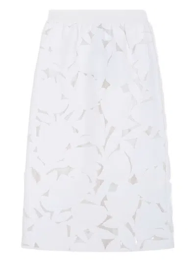 Tibi Laser-cut Floral Skirt In White