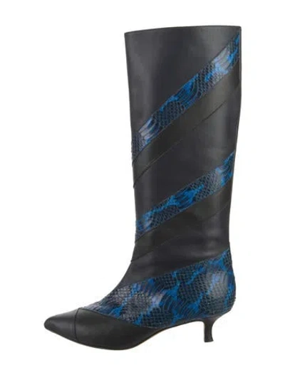 Pre-owned Tibi Leather Animal Print Boots In Blue