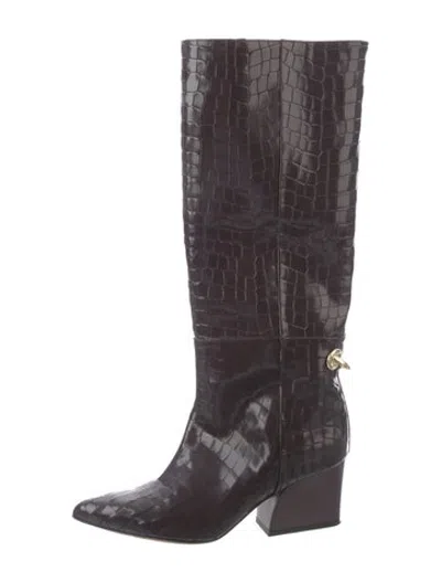 Pre-owned Tibi Leather Animal Print Boots In Burgundy
