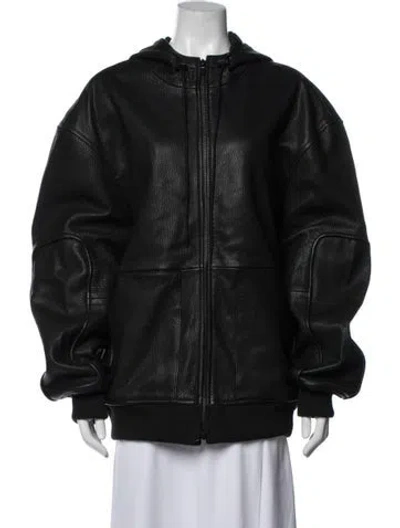 Pre-owned Tibi Leather Bomber Jacket In Black
