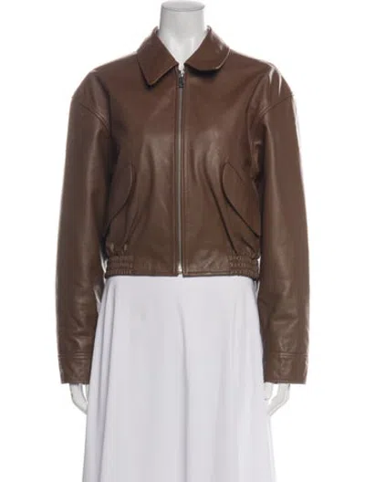 Pre-owned Tibi Leather Bomber Jacket In Brown