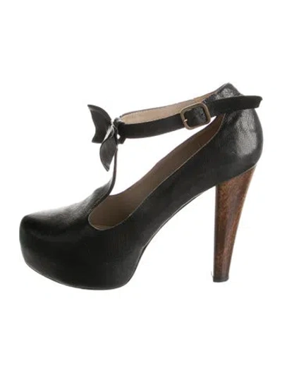 Pre-owned Tibi Leather Bow Accents T-strap Pumps In Black