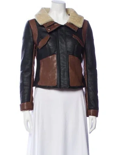 Pre-owned Tibi Leather Colorblock Pattern Biker Jacket In Black
