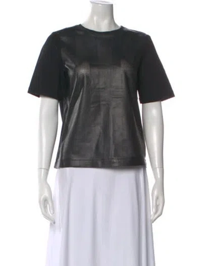 Pre-owned Tibi Leather Crew Neck Top In Black