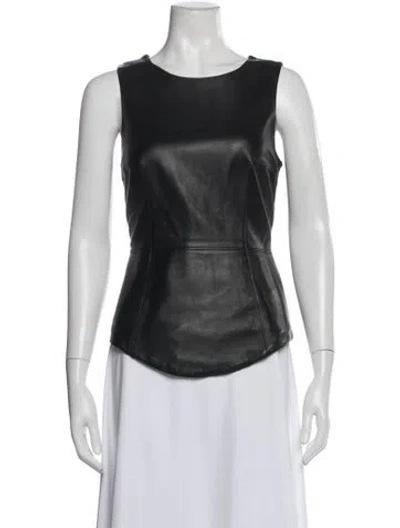 Pre-owned Tibi Leather Crew Neck Top In Black