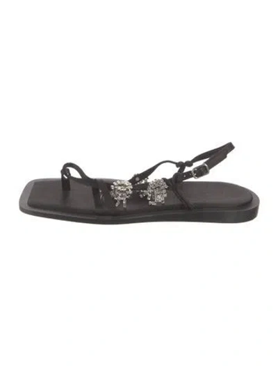Pre-owned Tibi Leather Crystal Embellishments Slingback Sandals In Black