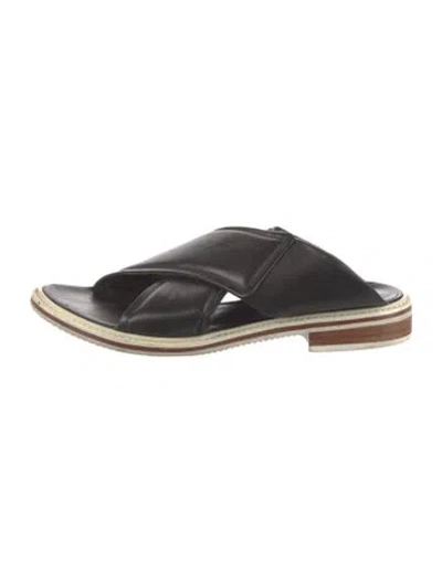 Pre-owned Tibi Leather Cutout Accent Slides In Black