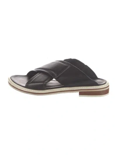 Pre-owned Tibi Leather Cutout Accent Slides In Black