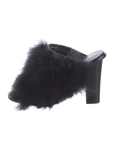 Pre-owned Tibi Leather Feather Trim Mules In Black