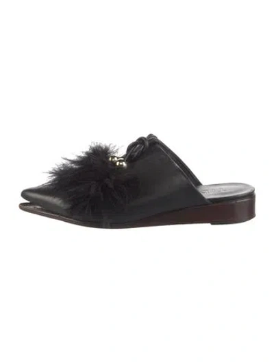 Pre-owned Tibi Leather Feather Trim Mules In Blue