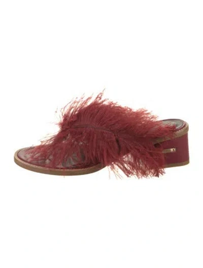 Pre-owned Tibi Leather Feather Trim Slides In Burgundy