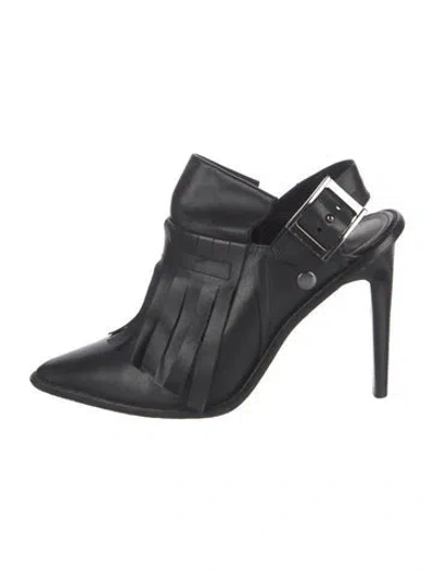 Pre-owned Tibi Leather Fringe Trim Accent Slingback Pumps In Black