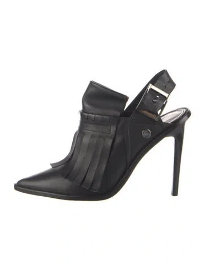 Pre-owned Tibi Leather Fringe Trim Accent Slingback Pumps In Black/brown