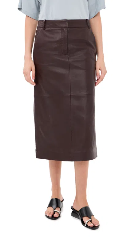 Tibi Leather Midi Trouser Skirt Brown
