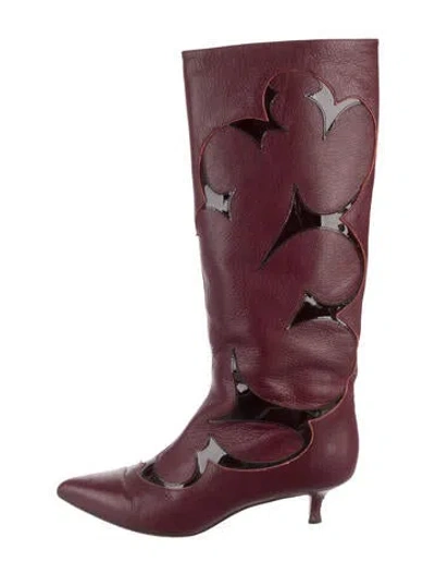 Pre-owned Tibi Leather Patterned Boots In Burgundy