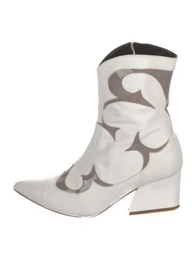 Pre-owned Tibi Leather Patterned Western Boots In White